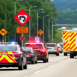 Emergency responders at a highway accident scene in Kentucky