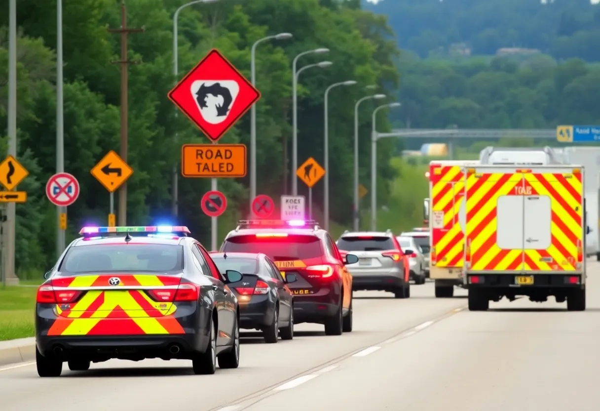 Emergency responders at a highway accident scene in Kentucky