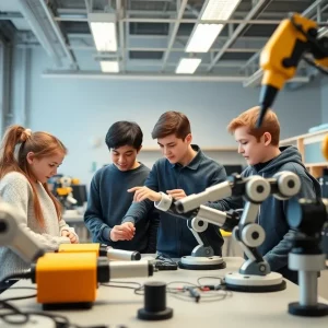 Students learning robotics in the IMPACT Center