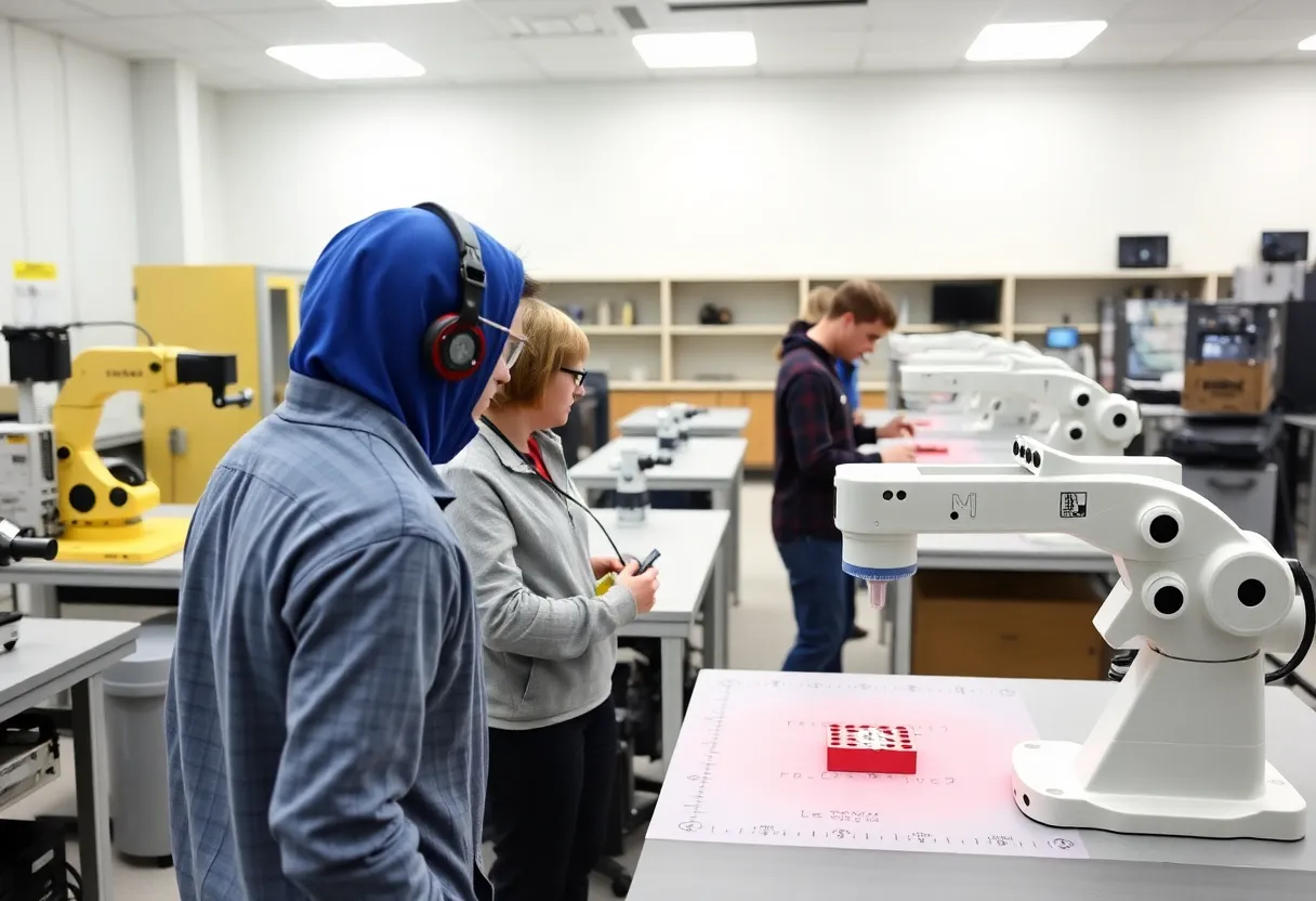Students engaged in hands-on robotics training at the IMPACT Center.