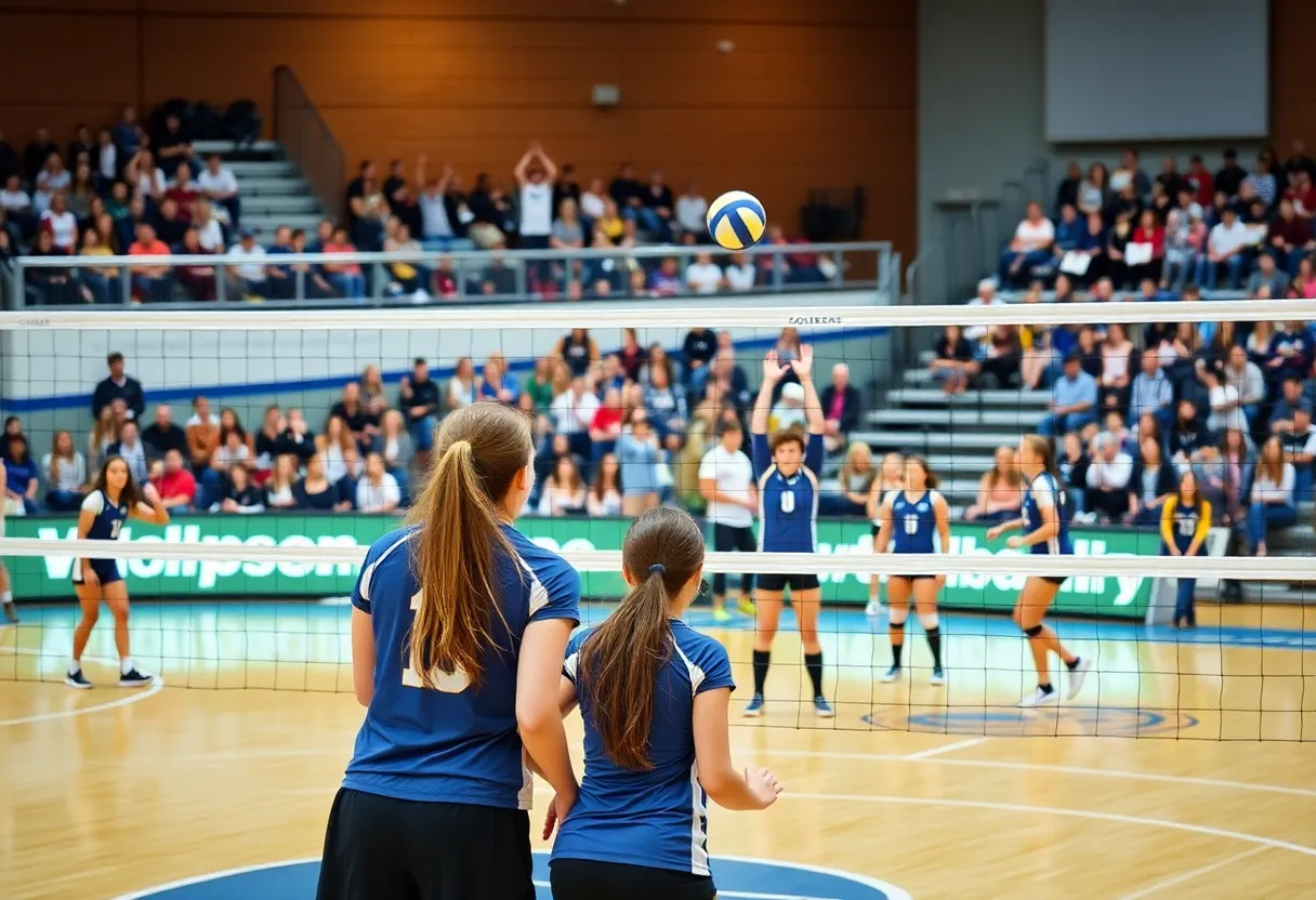Players from Indiana volleyball team competing against Northwestern