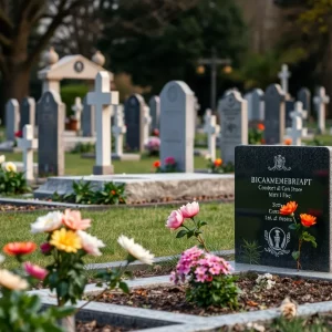 Graveyard with flowers signifying remembrance