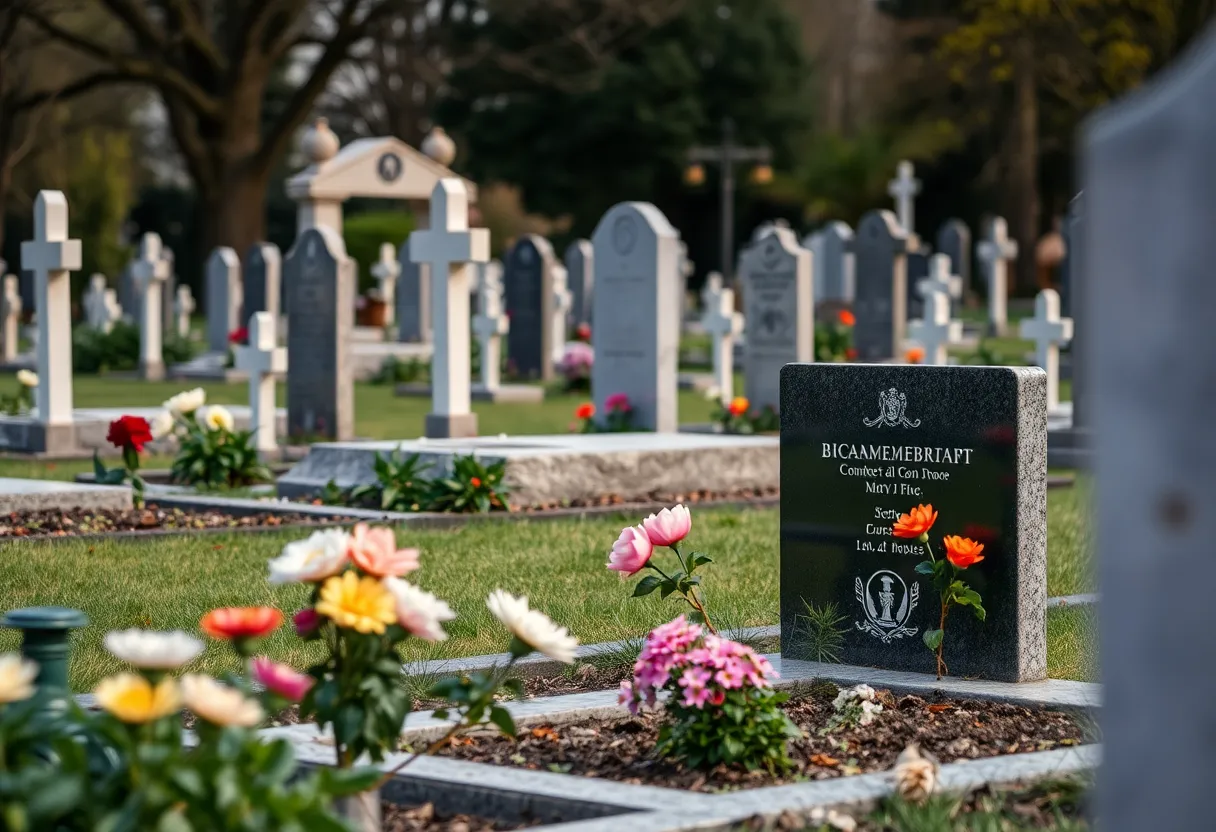 Graveyard with flowers signifying remembrance