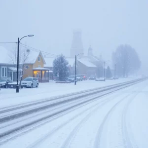 Snow-covered streets in Kentucky during a winter storm