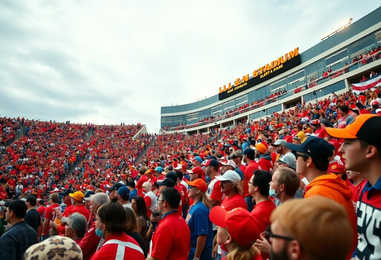 Crowd cheering during the Louisville Cardinals football game