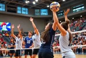 Louisville volleyball team during a match at KFC Yum! Center