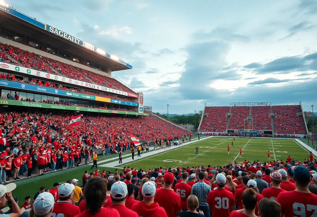College football fans cheering in L&N Stadium during Louisville vs Bowling Green game