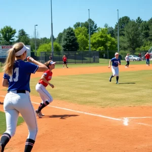 Oklahoma State Cowgirls players in action on the softball field