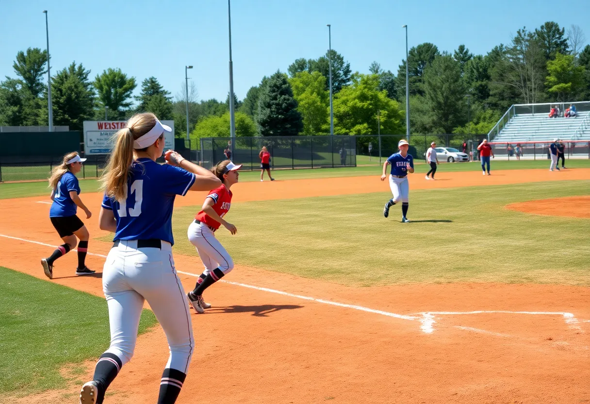 Oklahoma State Cowgirls players in action on the softball field