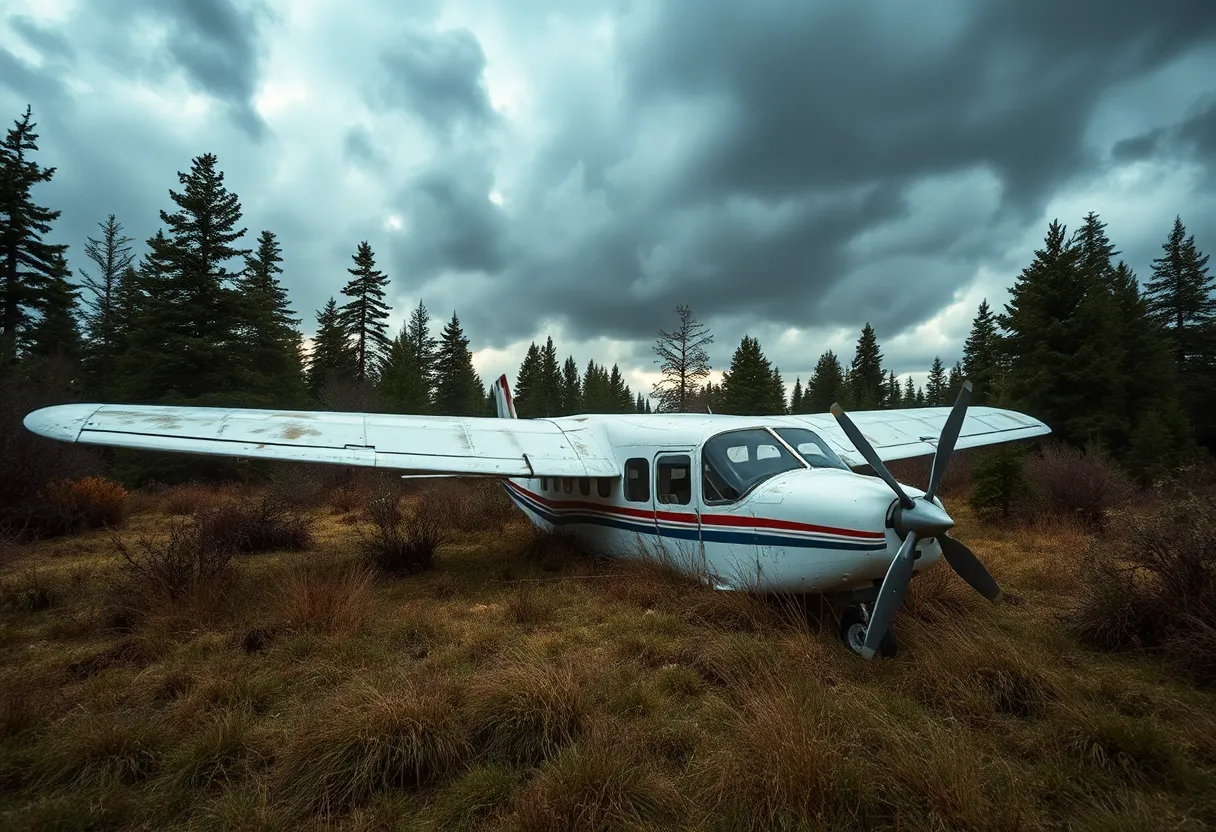 Wreckage of a small plane in a remote area of Kentucky
