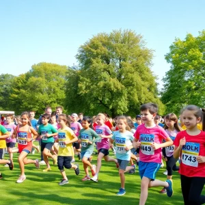 Participants running in the Run for Sight event at Covington Woods Park