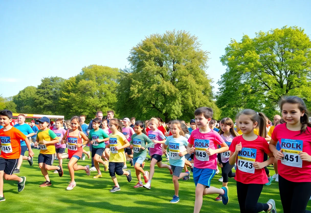Participants running in the Run for Sight event at Covington Woods Park