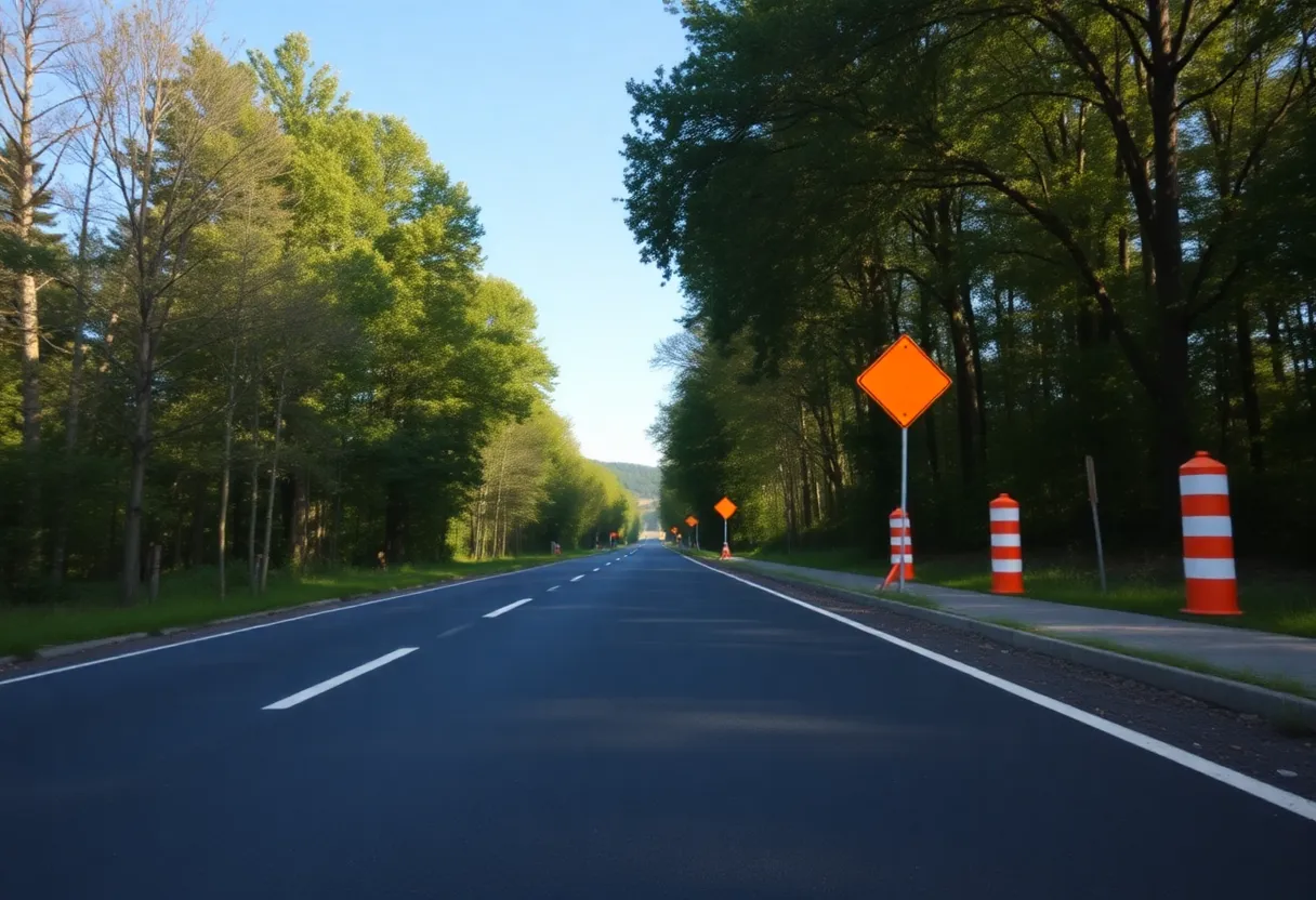 Reopened Sandy Creek Road in Butler County with construction signs