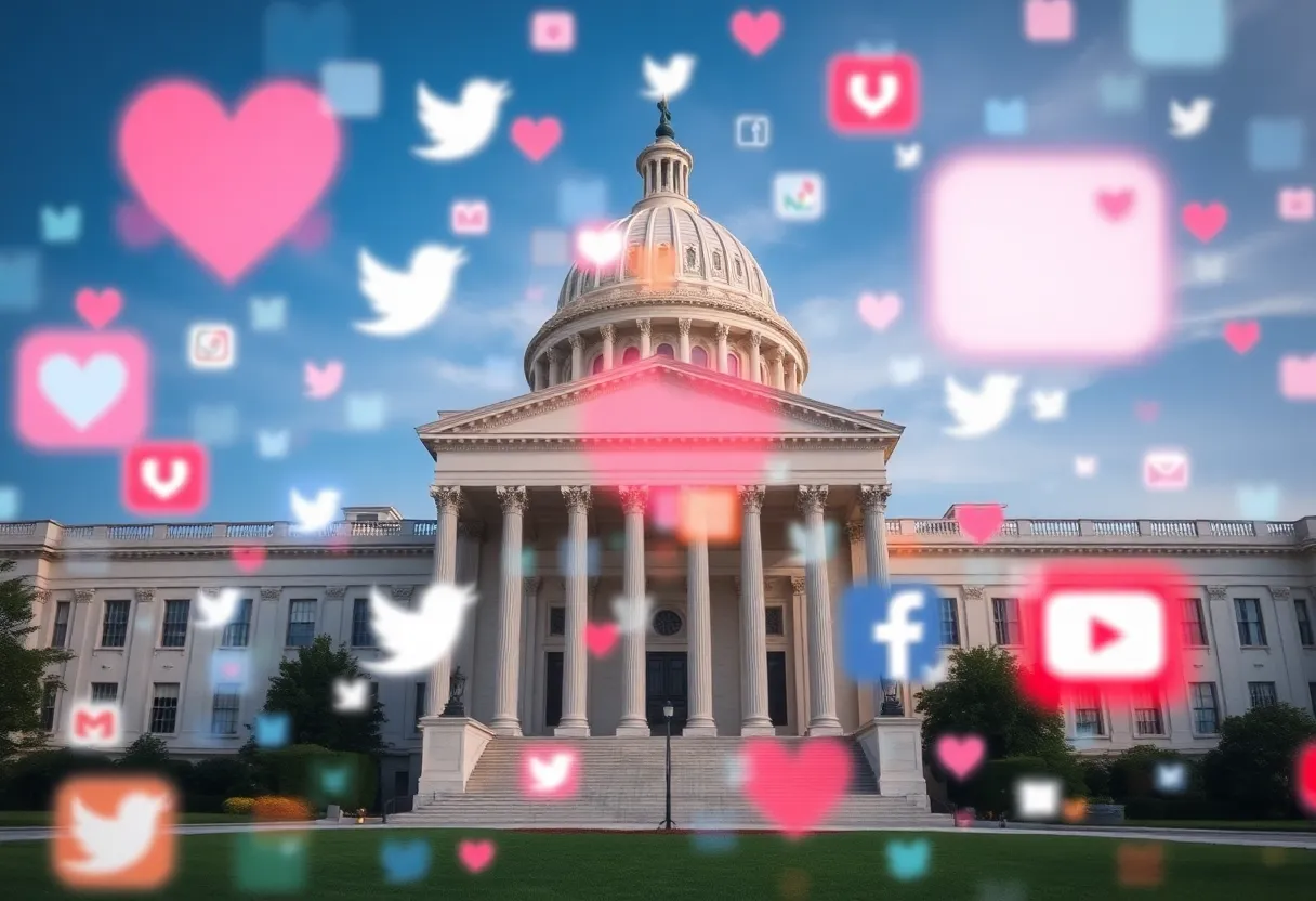 Abstract representation of politics and social media impact.