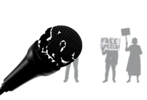 Symbolic representation of free speech under threat in a democratic society.