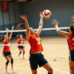 Vanderbilt Women's Volleyball team celebrates after winning a match.