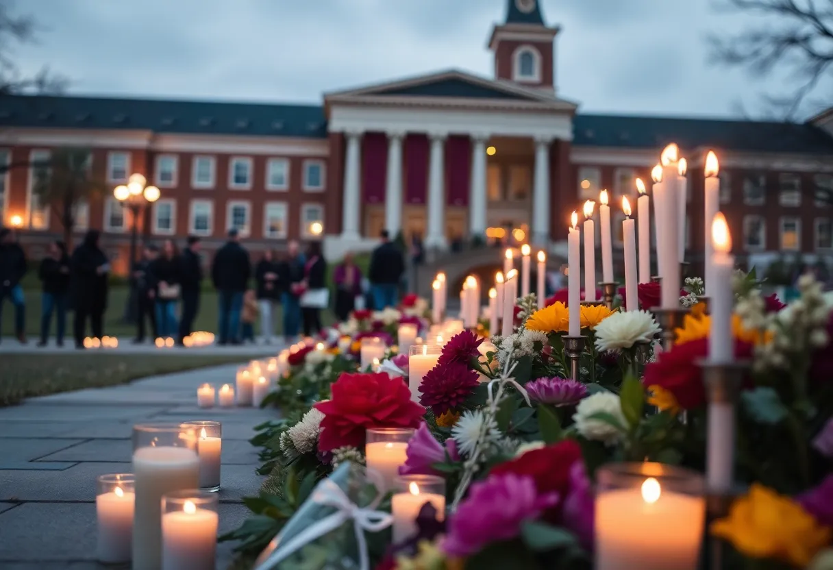 Candles and flowers at a vigil in memory of Charlie Kirk