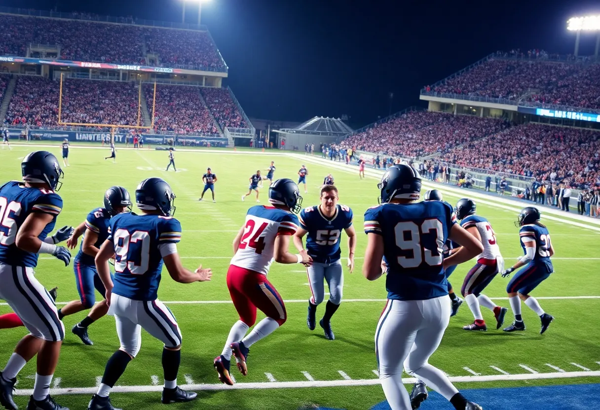 Warren Central football players celebrating a touchdown during a game.