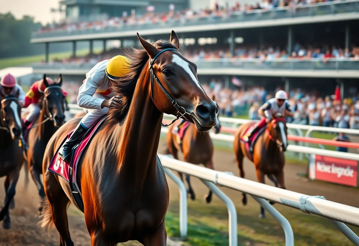 Wimbledon Hawkeye winning the Nashville Derby at Kentucky Downs
