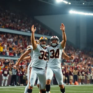 WKU football players celebrating a touchdown during a game