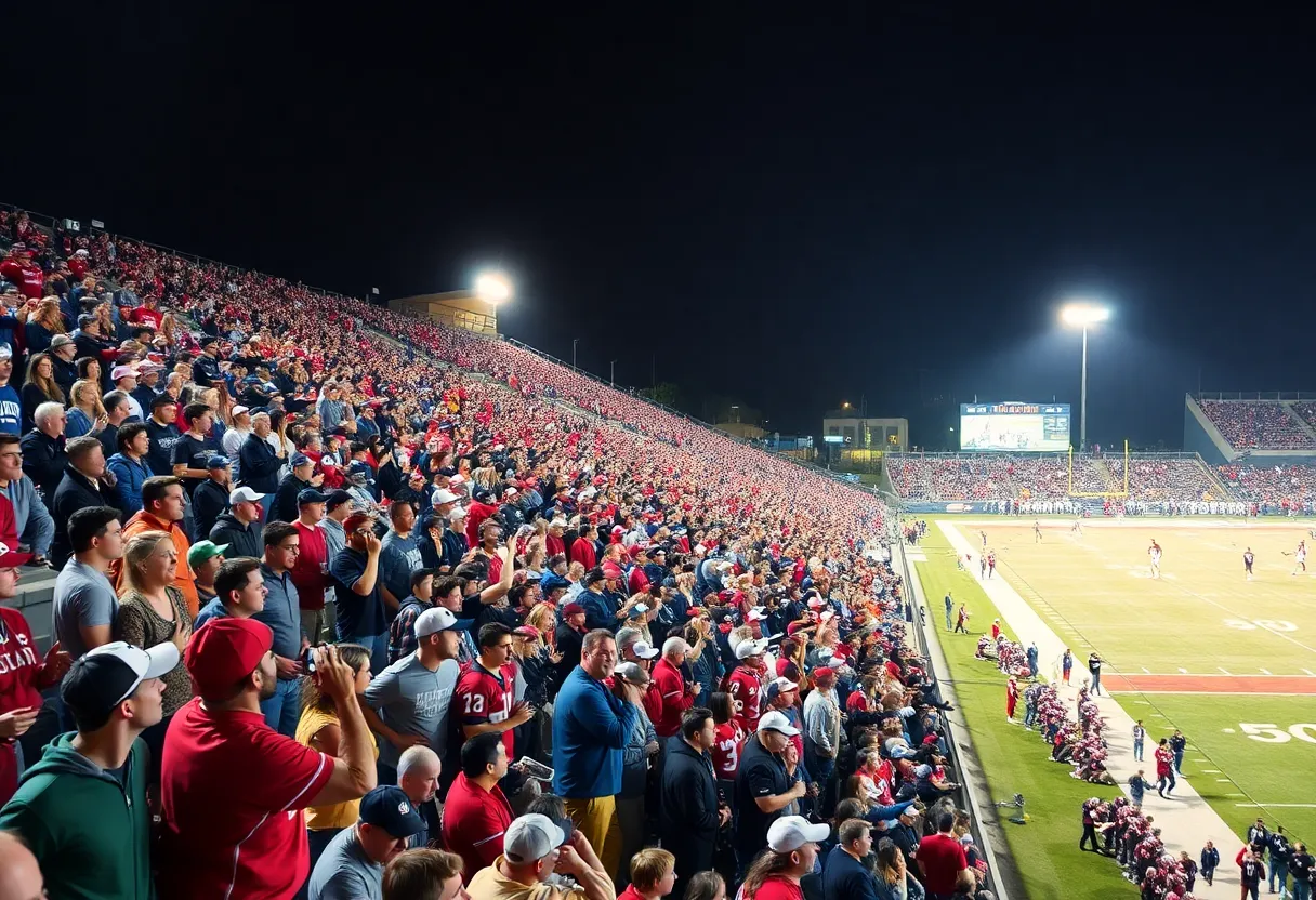 WKU Football game against Missouri State with fans cheering.