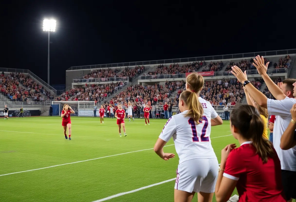 Fans cheering during a WKU Soccer game at the WKU Soccer Complex