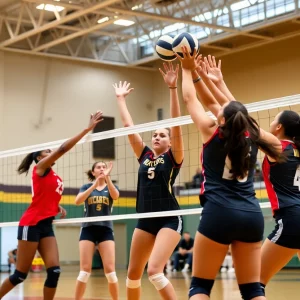 WKU volleyball team playing during a match