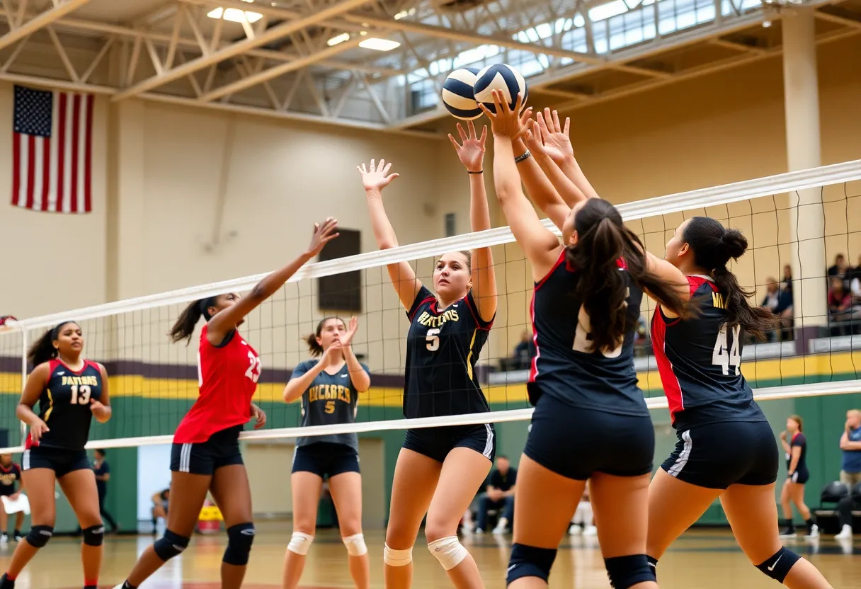 WKU volleyball team playing during a match
