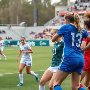 Players engaging in a women's soccer match at WKU.