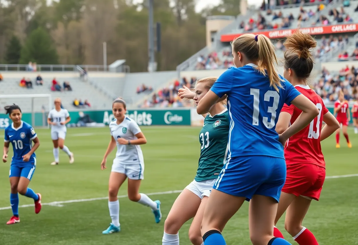 Players engaging in a women's soccer match at WKU.