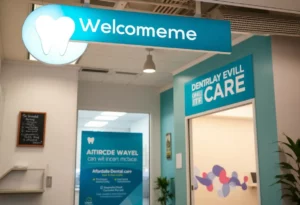 Interior of a dental clinic promoting affordable dental care