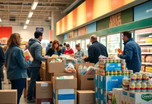 Community members donating food at a Bowling Green food drive