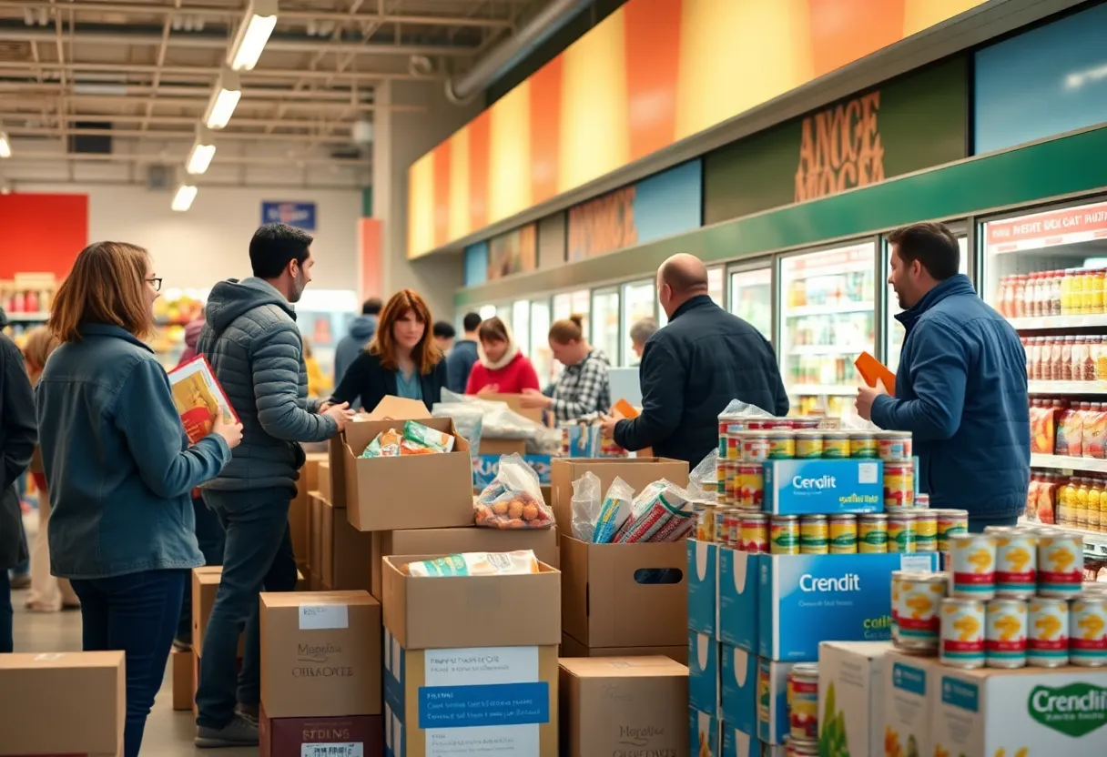 Community members donating food at a Bowling Green food drive