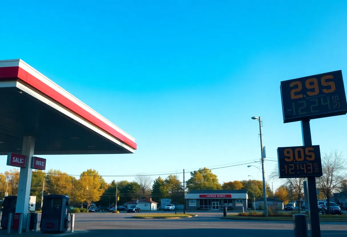 Gas station in Bowling Green, KY displaying current fuel prices.
