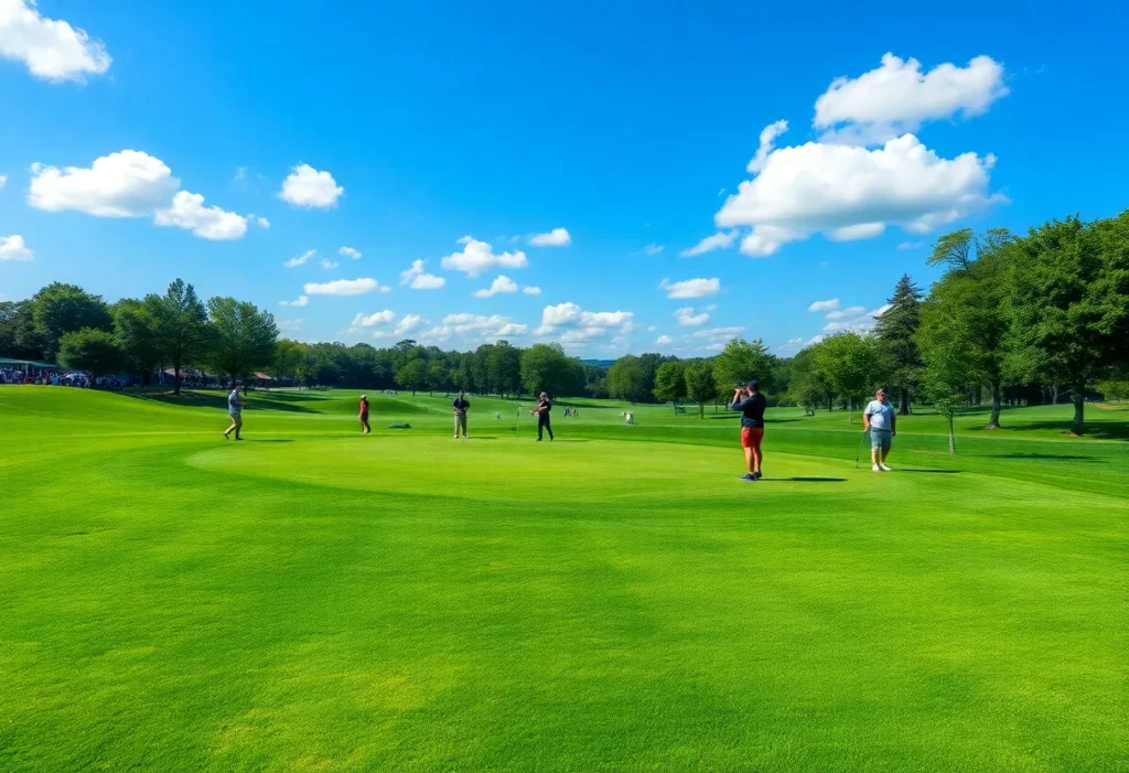Golfers participating in the Bowling Green golf tournament under sunny skies.