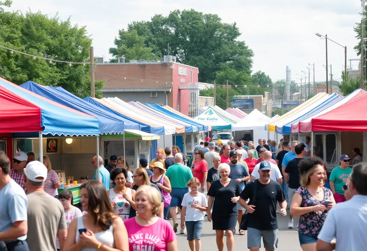 Colorful tents and food trucks at the Bowling Green Harvest Festival