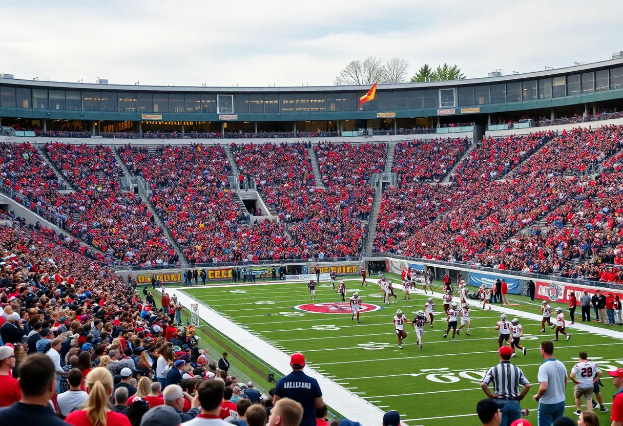 Excited fans at a high school football game between Bowling Green and Greenwood