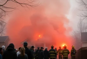 Firefighters responding to a house fire in Bowling Green, Kentucky