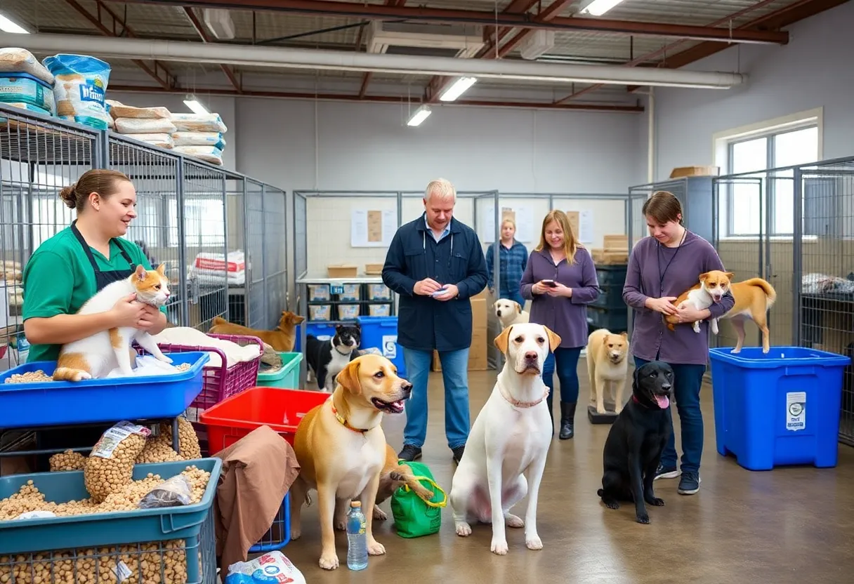 Volunteers at Bowling Green Humane Society tending to animals and supplies