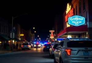 Police lights outside a bar in Bowling Green, KY