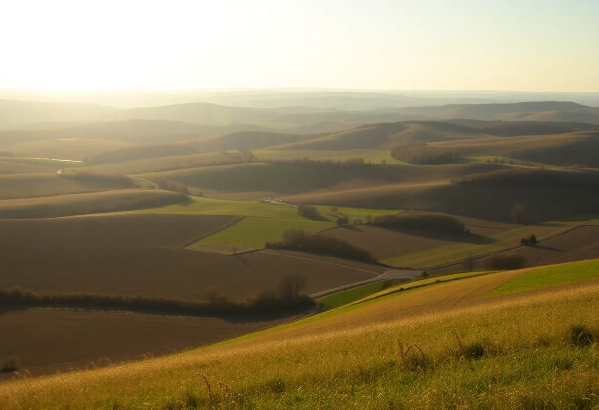 Beautiful landscape of Bowling Green, Kentucky featuring rolling hills and clear skies.