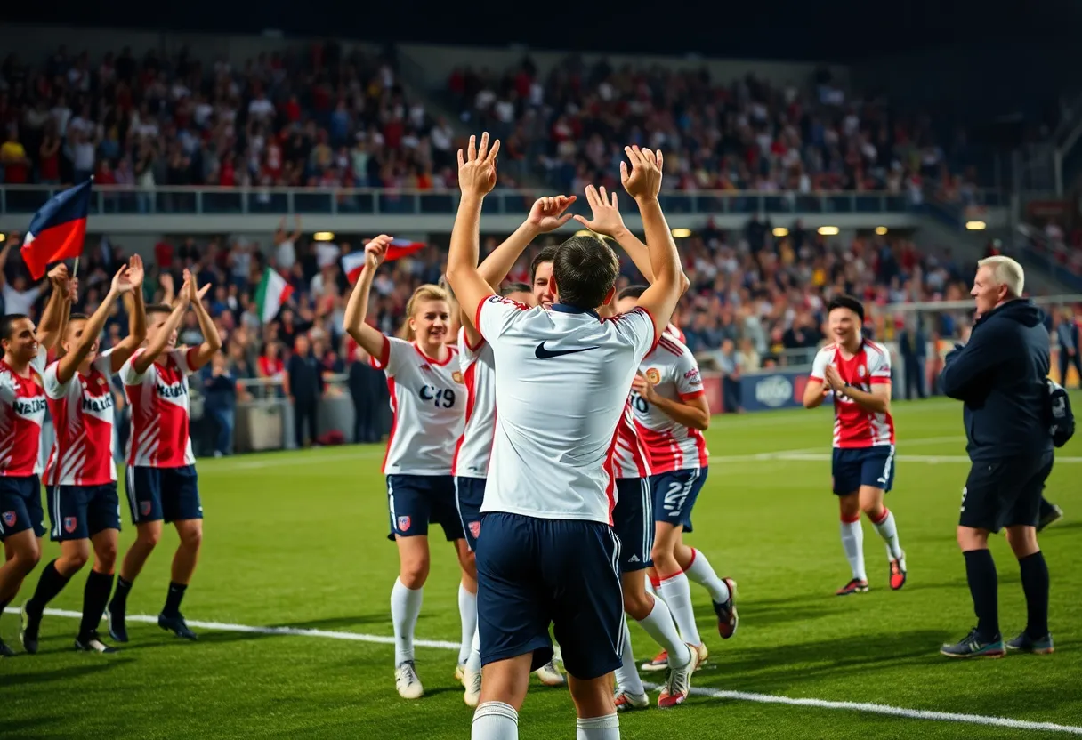 Bowling Green soccer team celebrating their victory in the District 14 tournament.