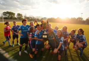 High school soccer players from Bowling Green celebrating their victory on the field
