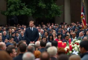 Crowd at a memorial for a political figure