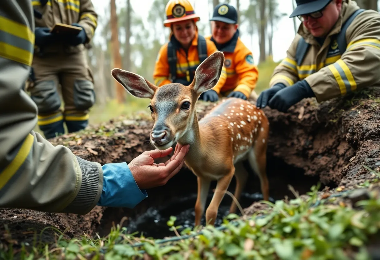 A young deer being rescued from a sinkhole in Bowling Green, Kentucky.