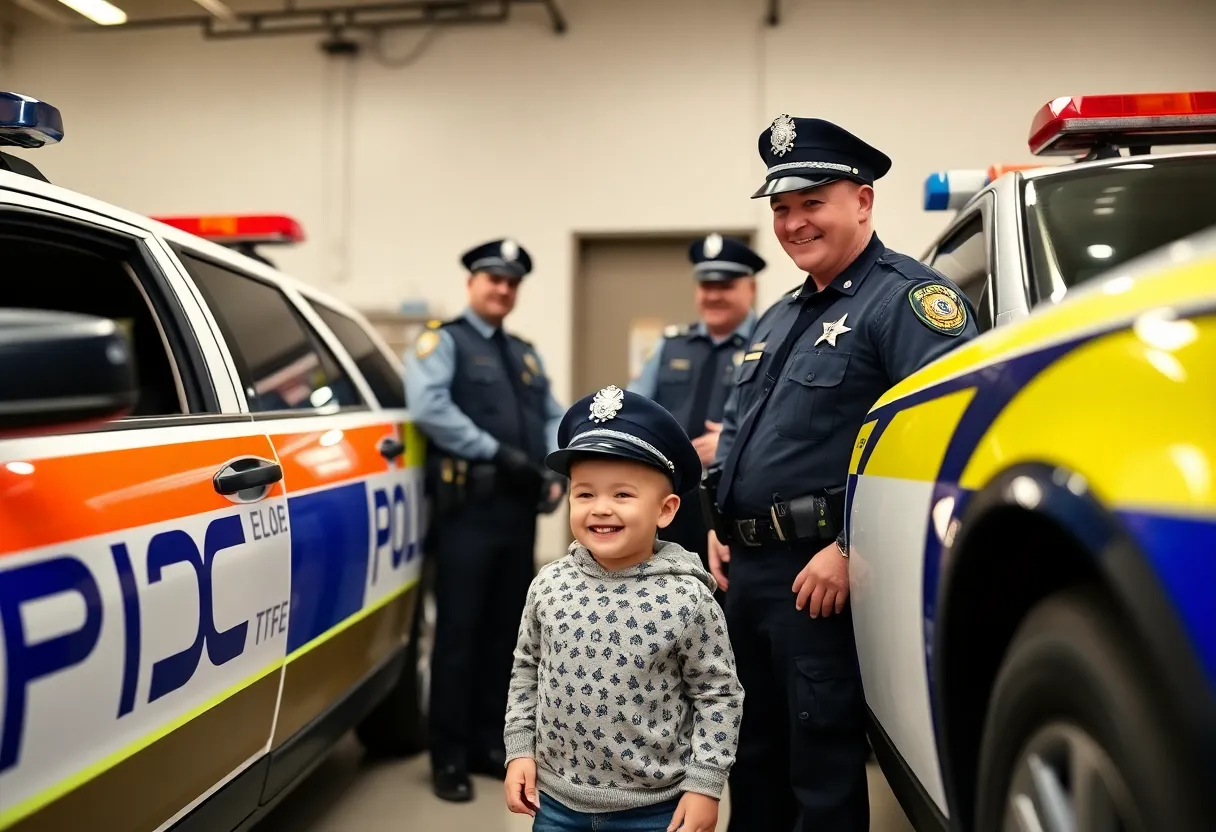 Toddler exploring police vehicles at Bowling Green Police Department