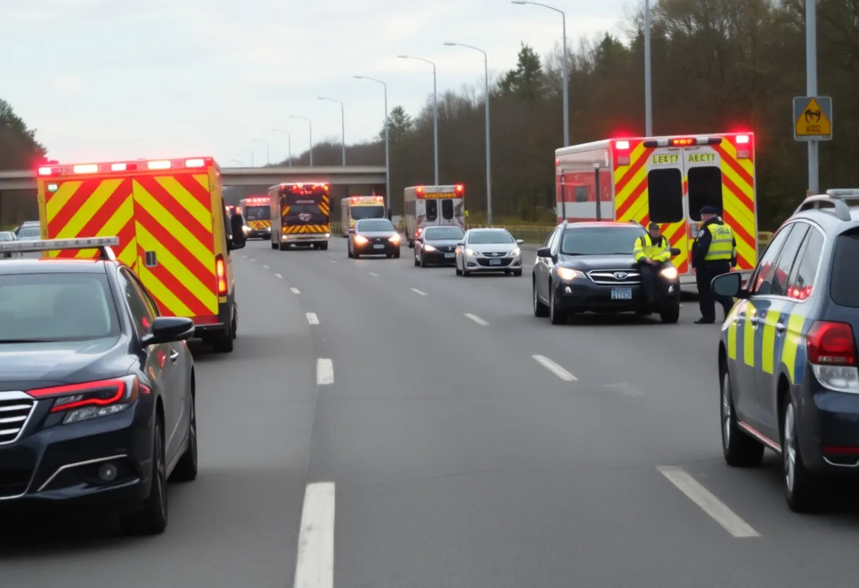Police vehicles on the shoulder of I-65 during a collision response