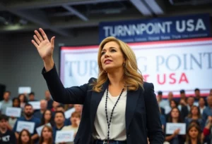 A female leader speaking at a Turning Point USA conference