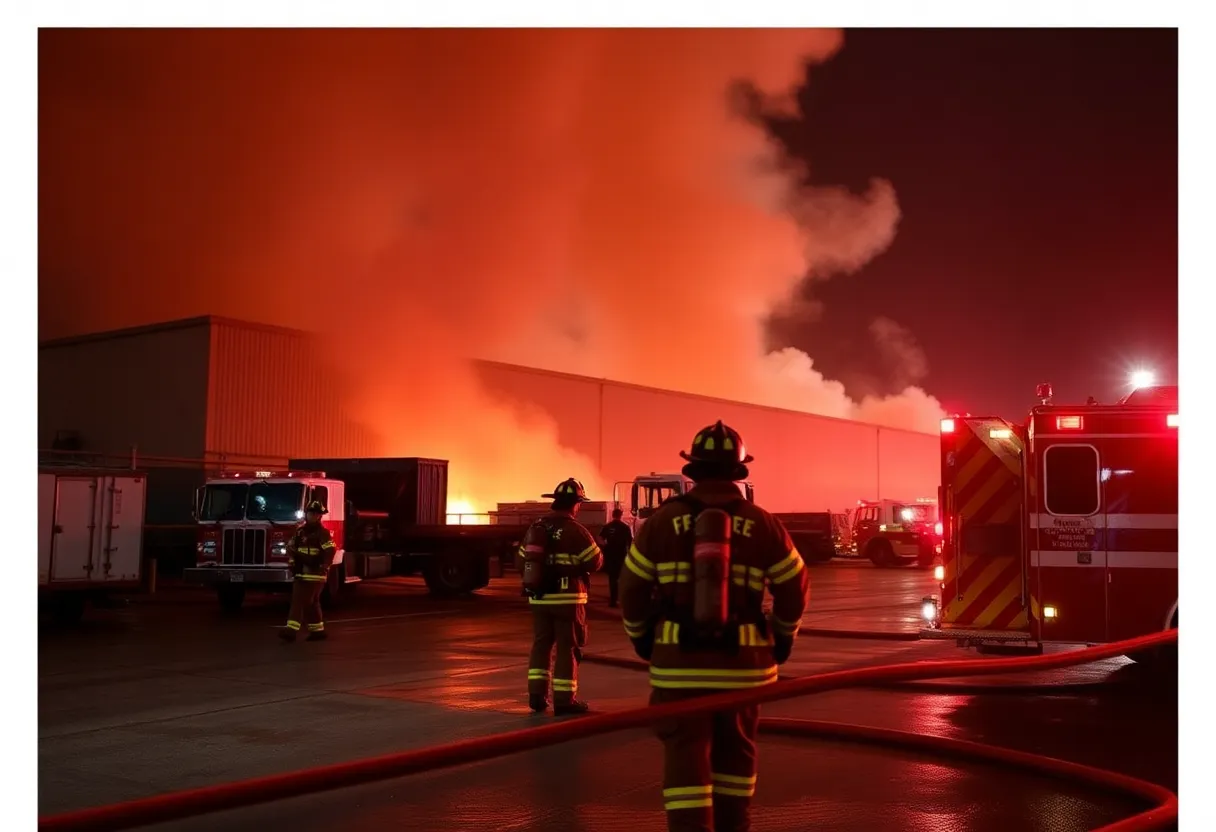 Firefighters managing a fire at Magna manufacturing facility
