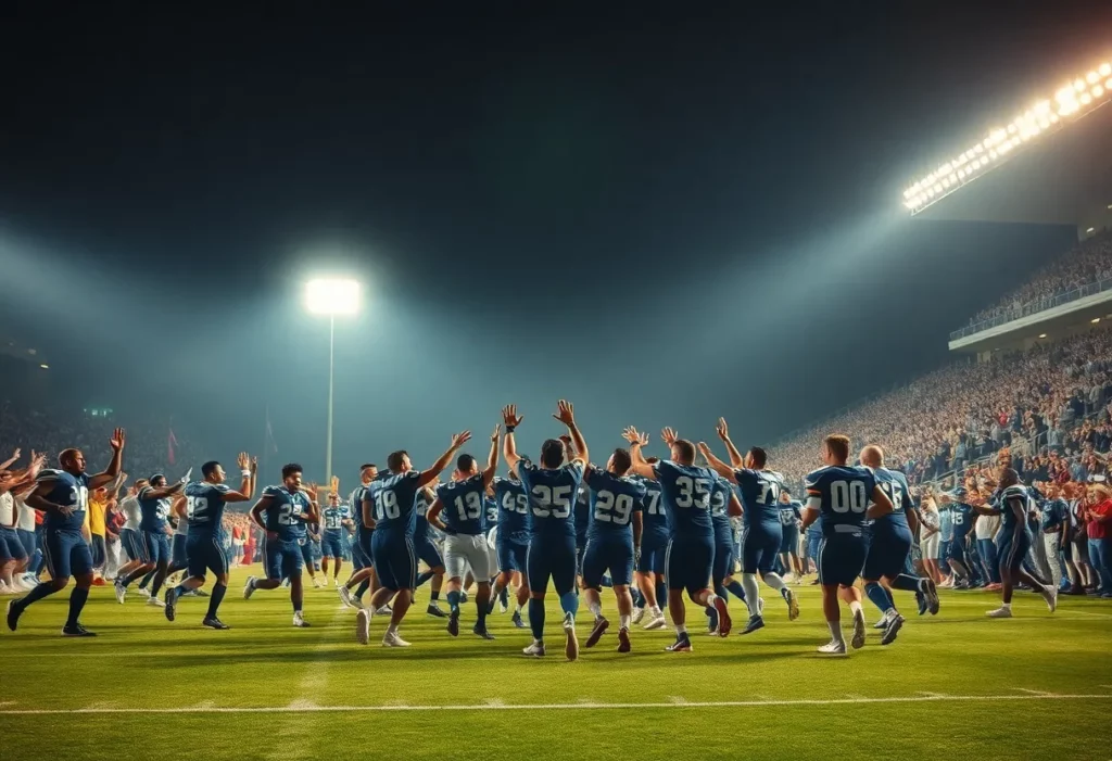 Florida International University football team celebrating a victory